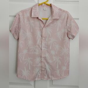 SHEIN Pink Palm Print Casual Boys Youth Shirt